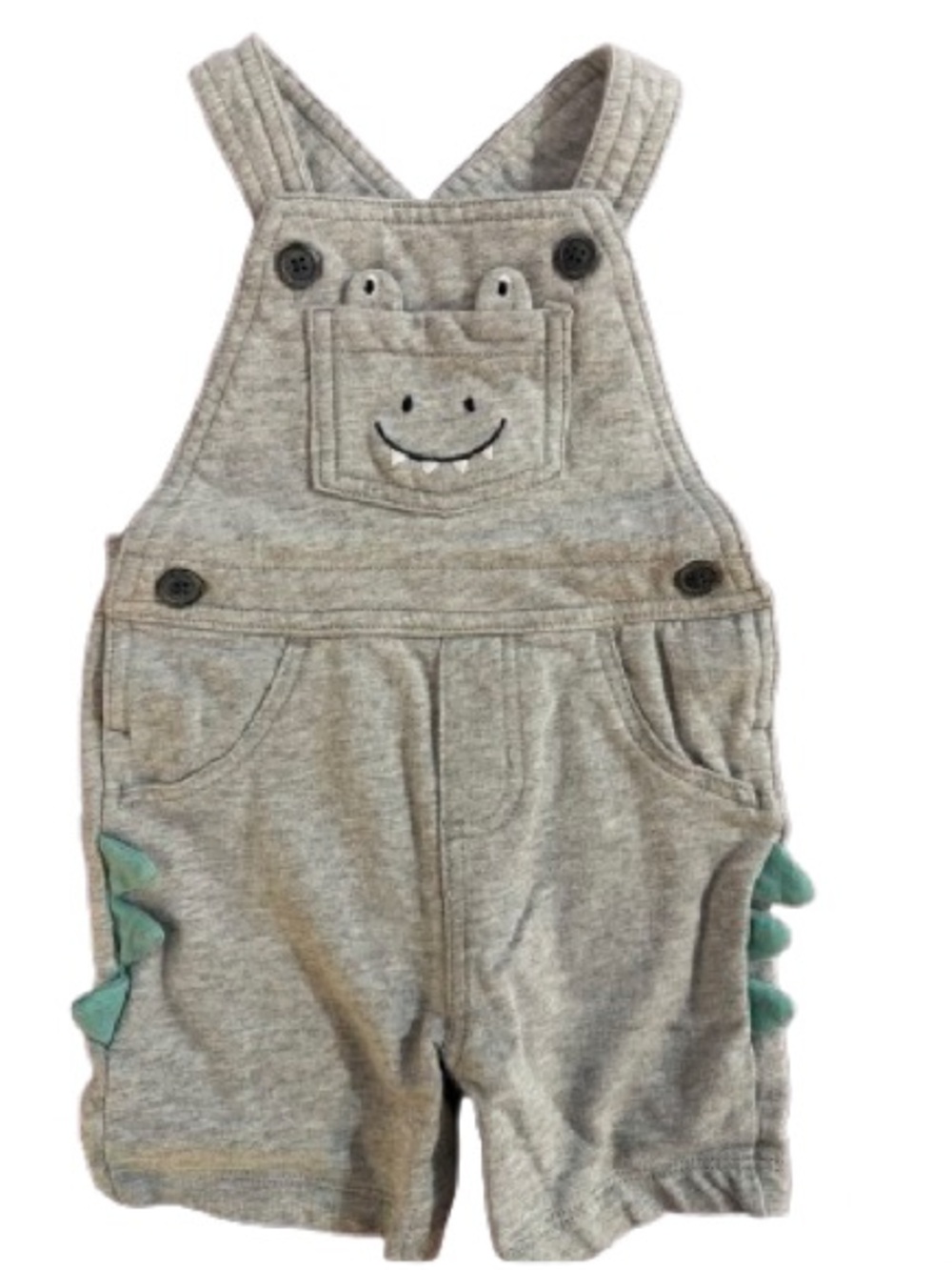 Carter's Gray Dino Pocket Overalls with Teal Spikes Size 12 M